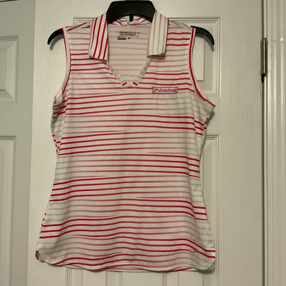 Nike Women's Pink and White Striped Golf Top
